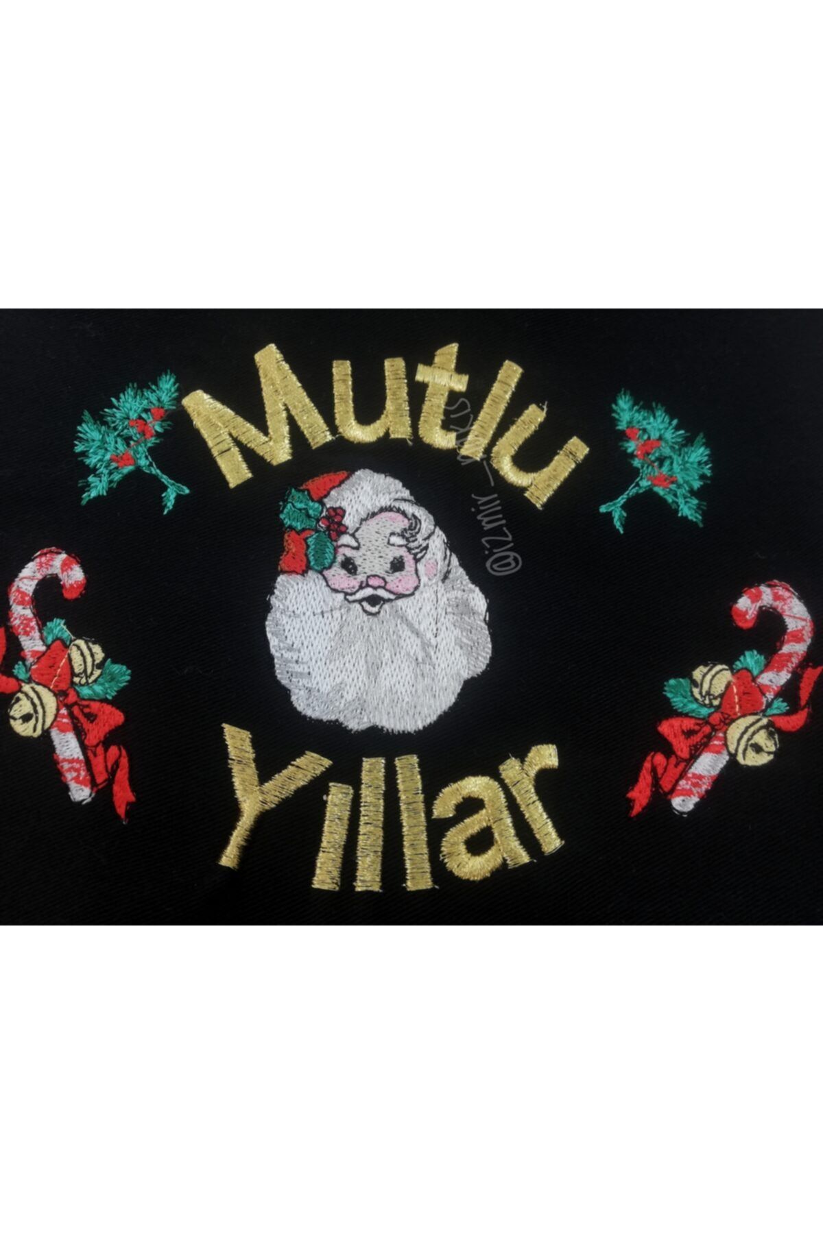 Minderya Yeniyıl Hediyesi Mutlu Yıllar Nakışlı Siyah Nakışlı Mutfak Önlüğü