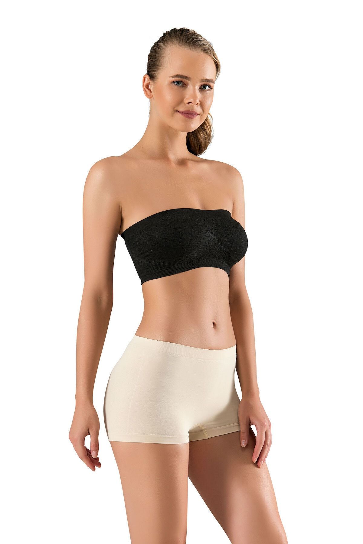 MODANTY Kadın Ten Kısa Şort Boxer Seamless Dikişsiz Örme Toparlayıcı Şekillendirici Rahat Doku