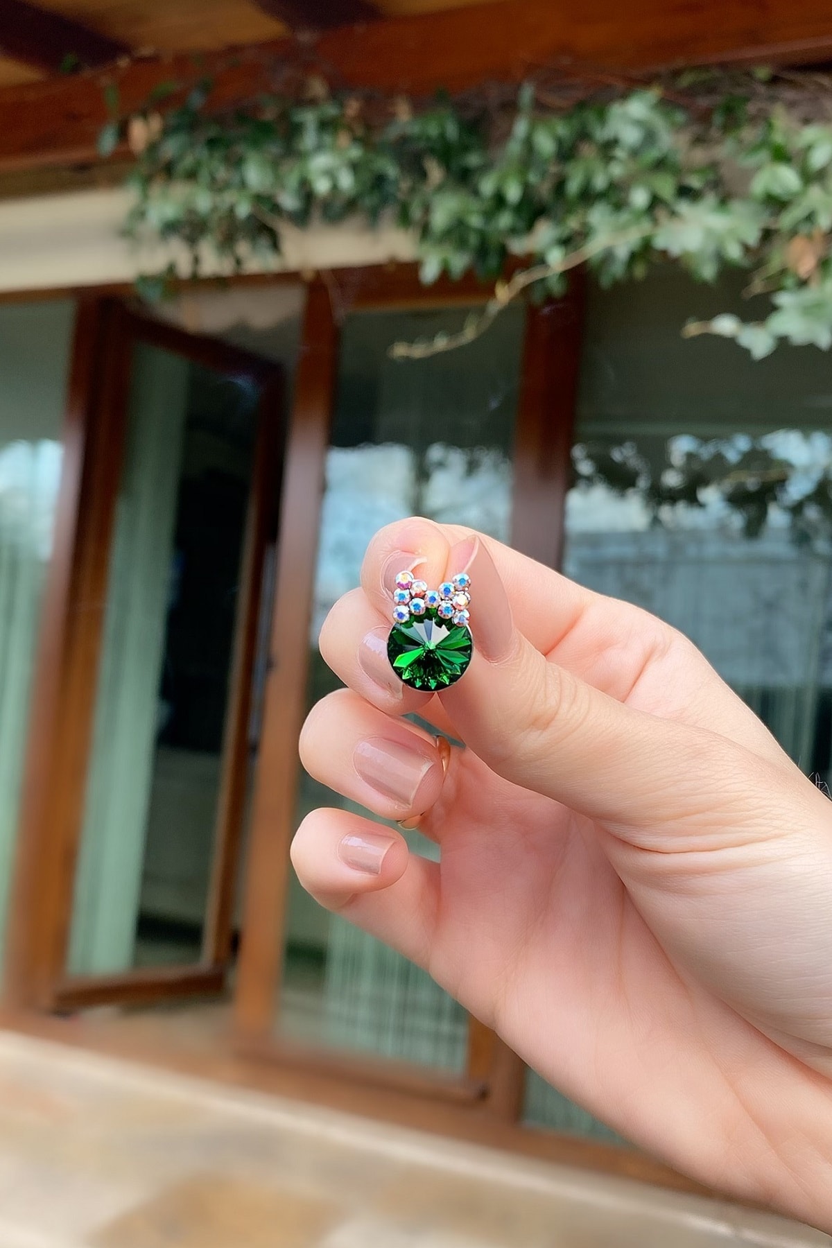 RichBird Swarovski Taşlı Zümrüt Kurdele Küpe