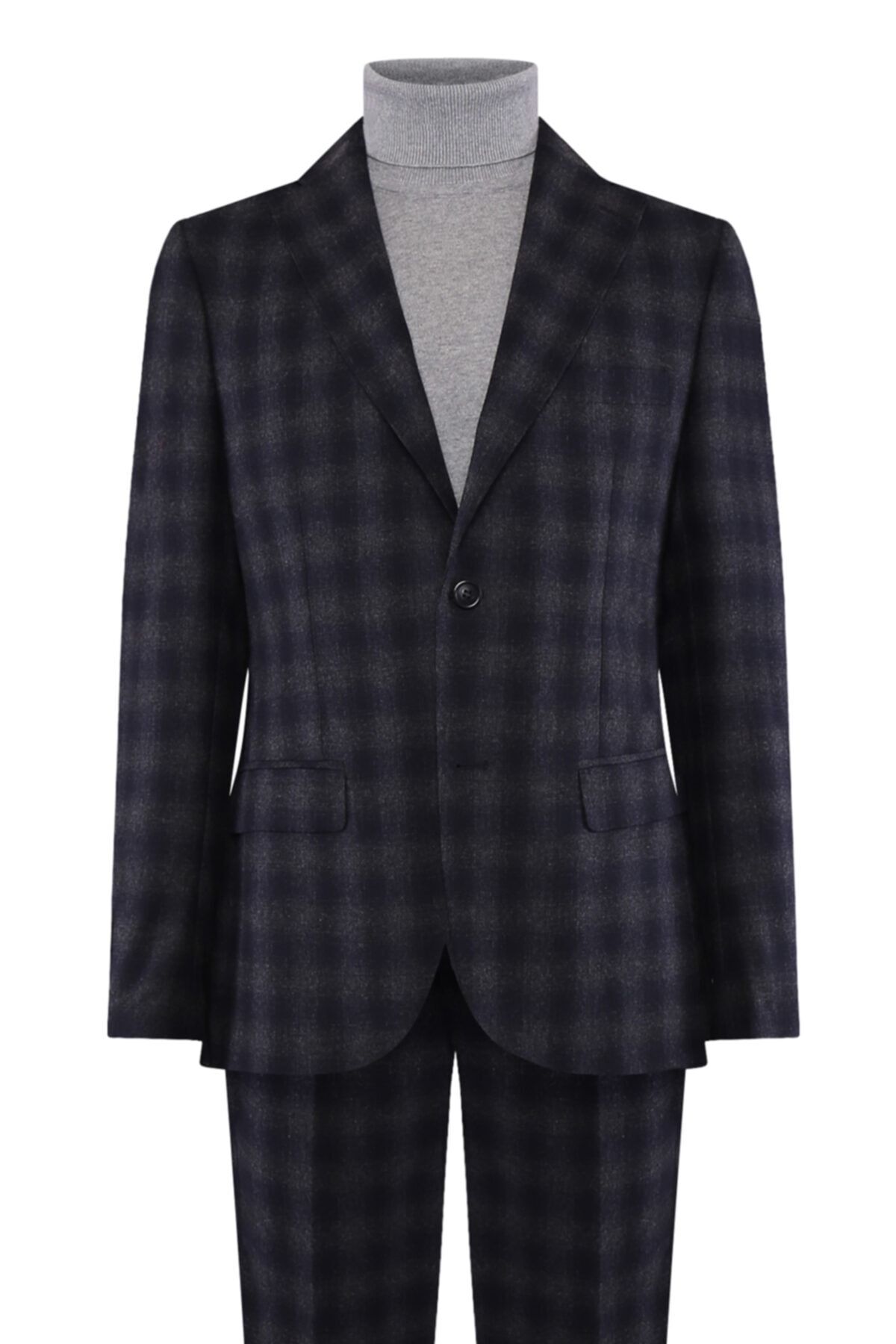W Collection LACİVERT GRİ EKOSELİ FLANEL TAKIM ELBİSE