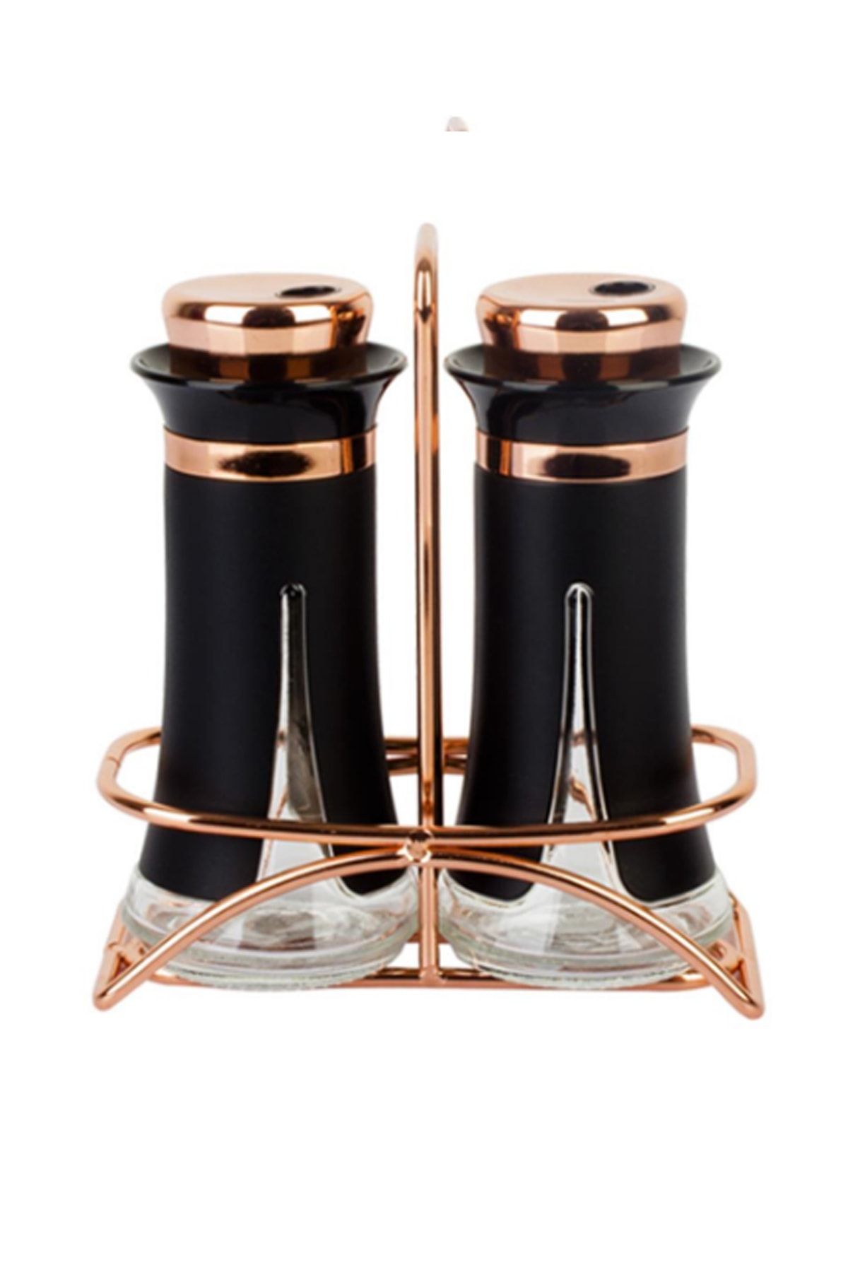 ACAR Matrica 2 Li Siyah Gold Metal Standlı Cam Tuzluk Biberlik Set - Alg010112