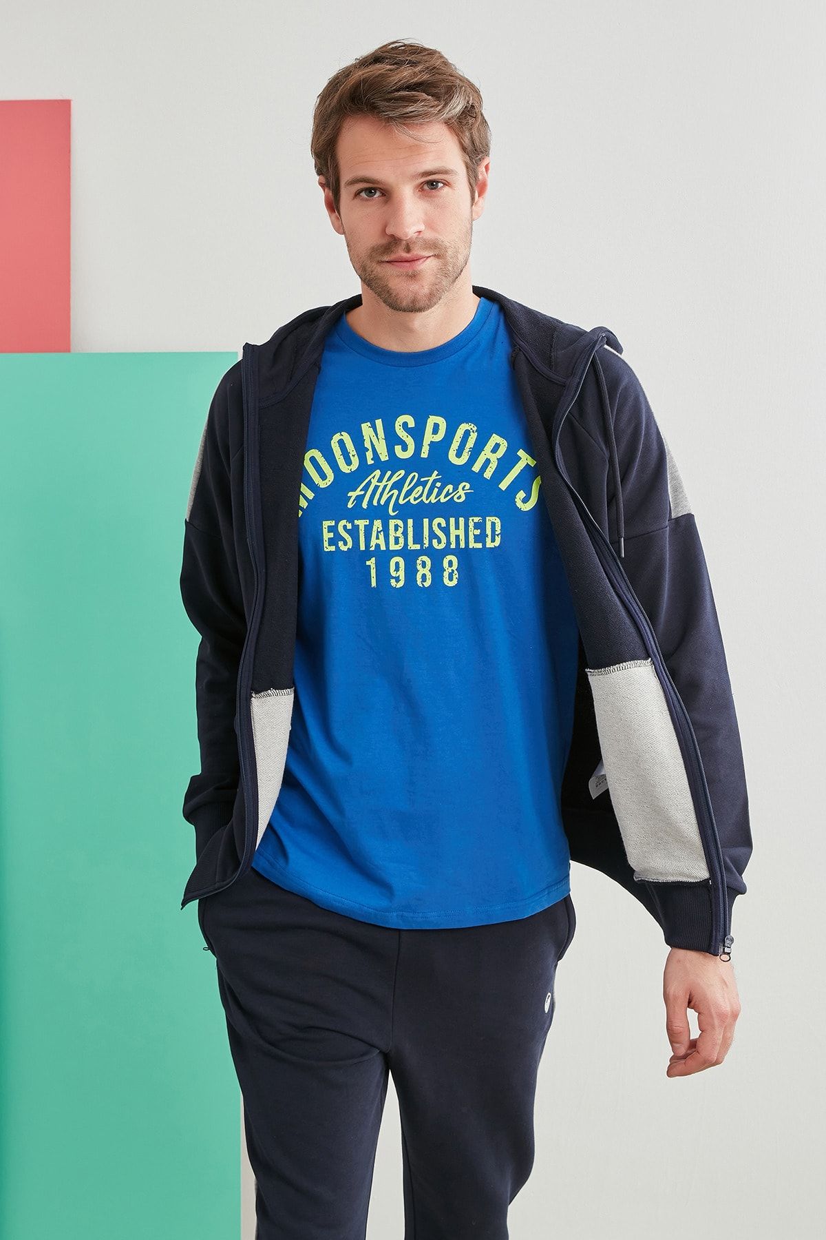 MOONSPORTS Erkek Lacivert David Zip Hoodie Ceket