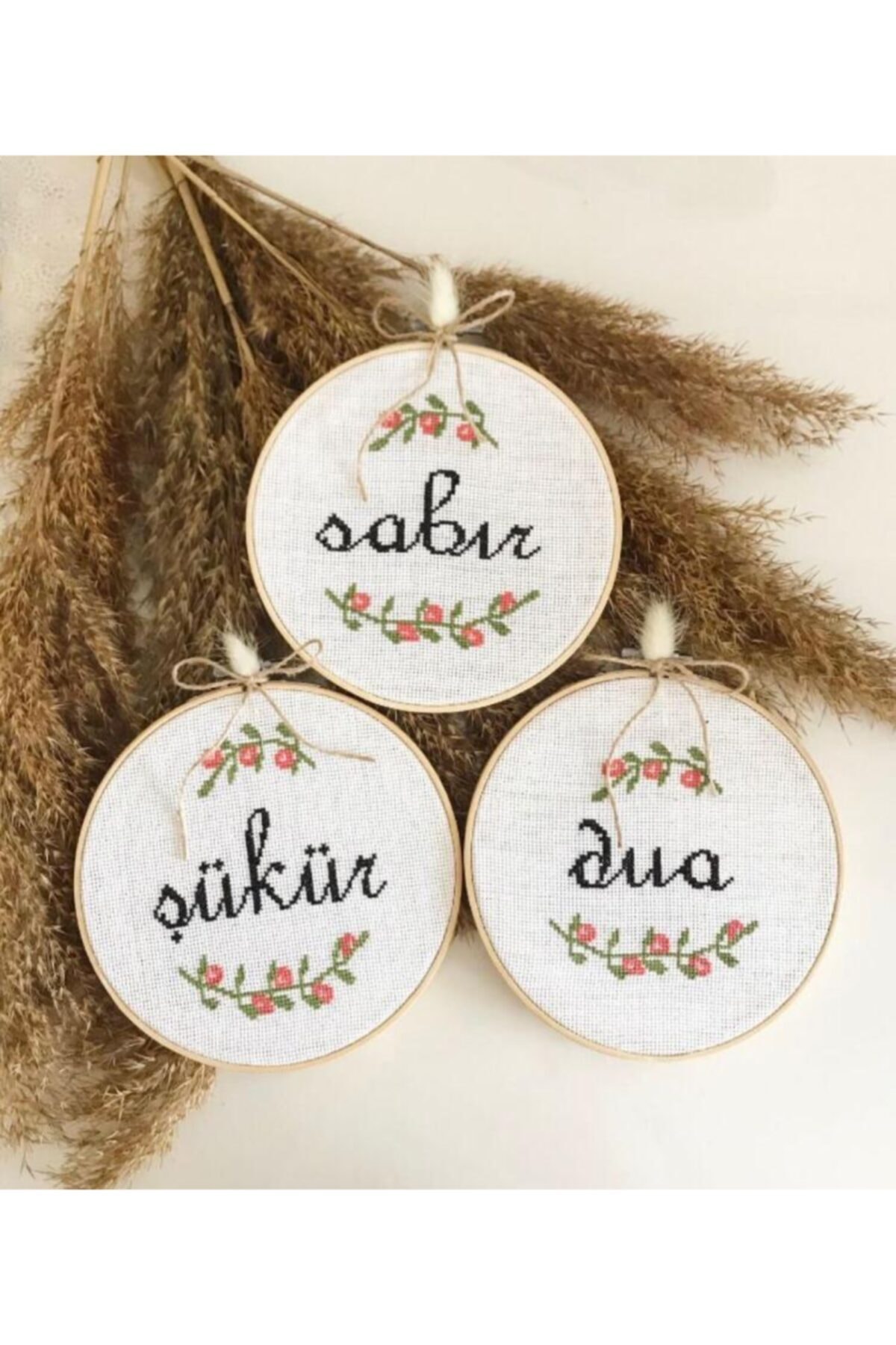 Felis Aksesuar Sabır-şükür-dua Desenli Üçlü Kanaviçe Tablo