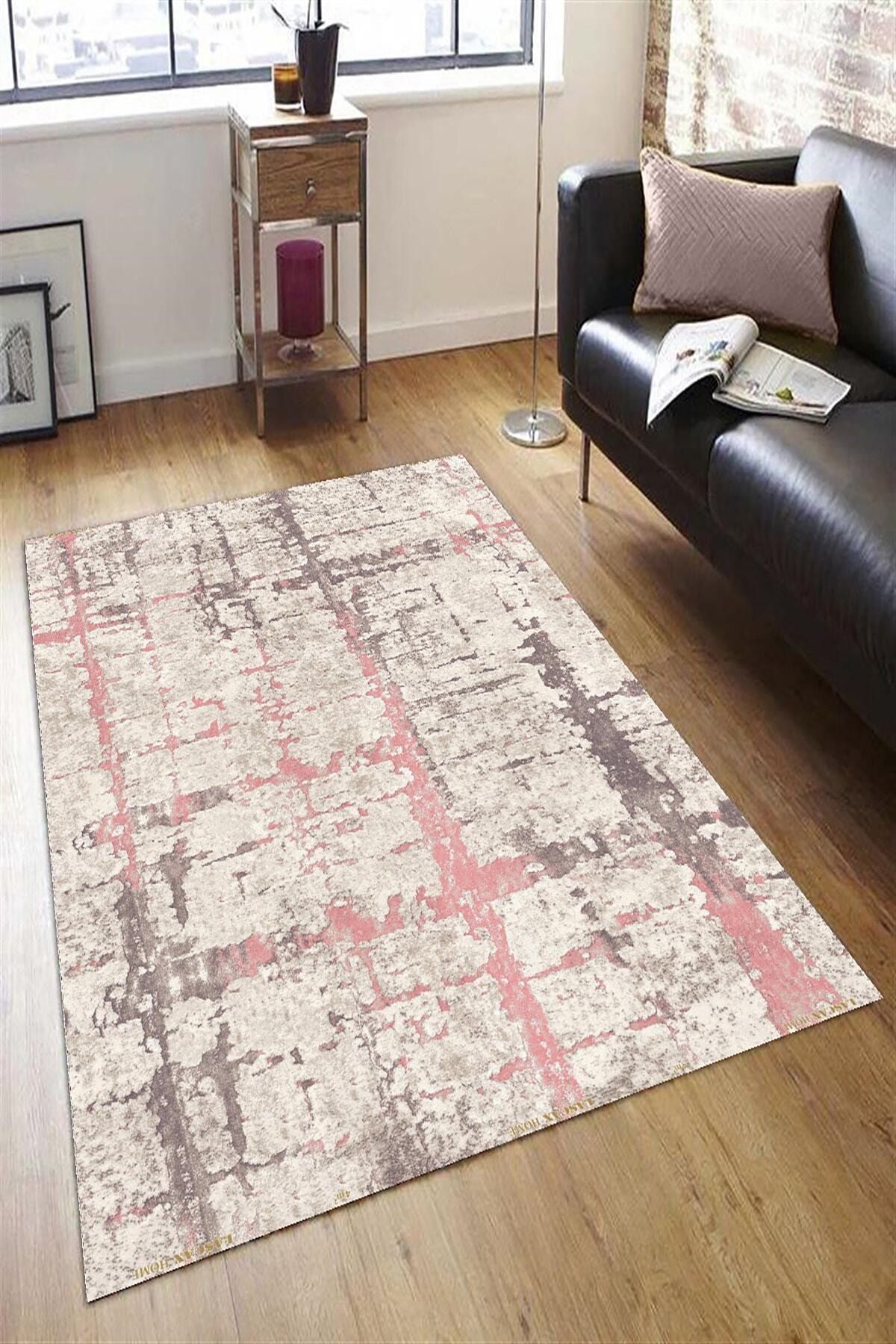 very nice home cizgili krem pembe 4m sungerli lastikli kaymaz dijital baskili hali ortusu fiyati yorumlari trendyol