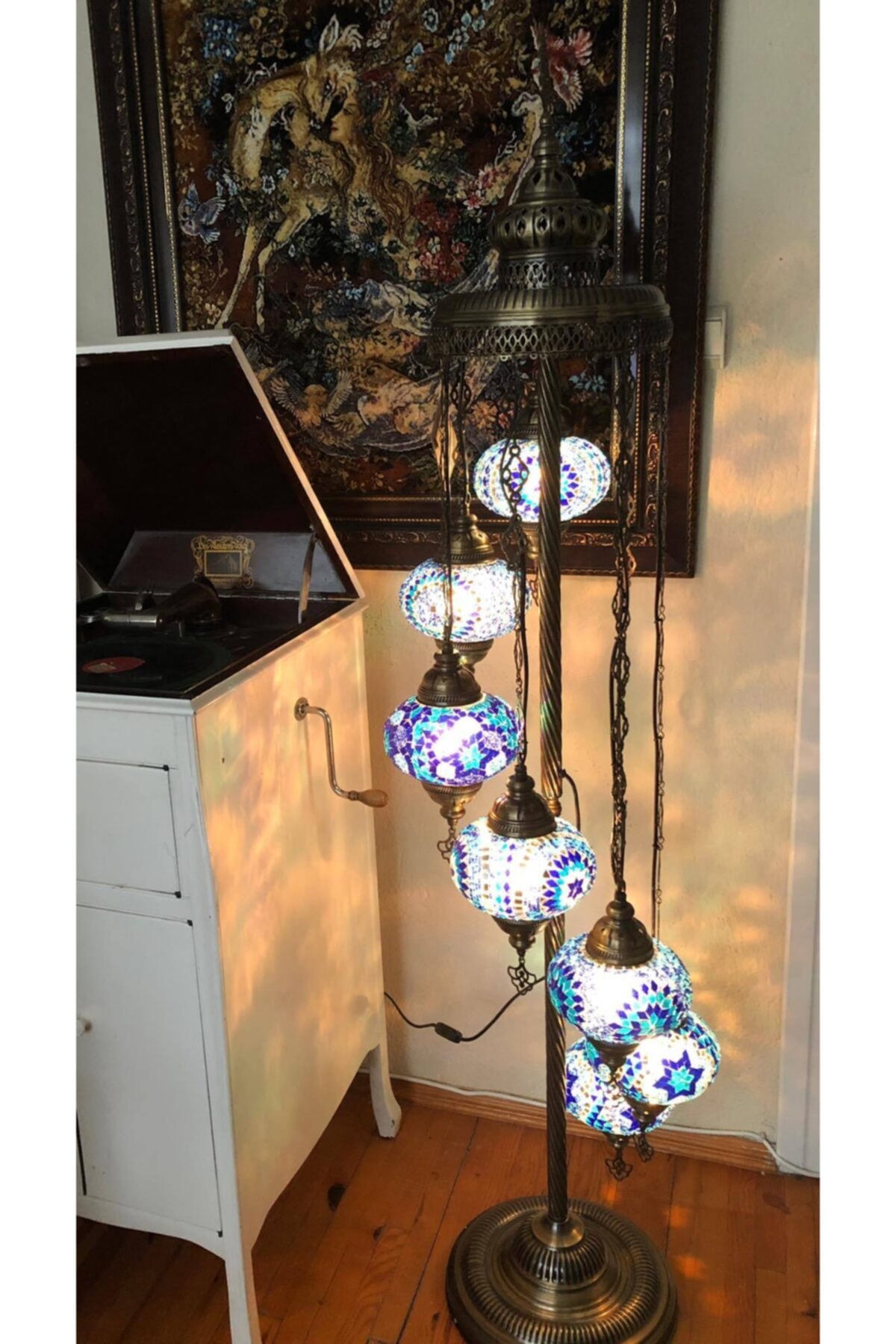 Hasyılmaz Otantik Osmanlı 7 Cam Mozaik Kubbeli Lambader