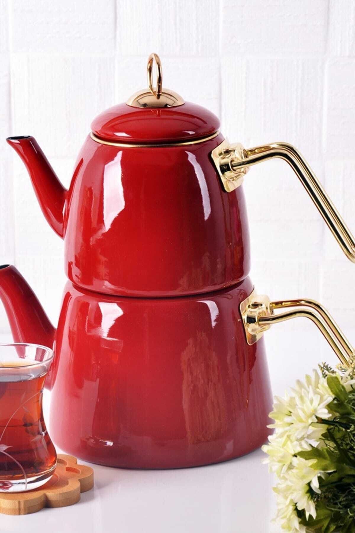 Güvenir Kırmızı Renkli Emaye Çaydanlık Tk