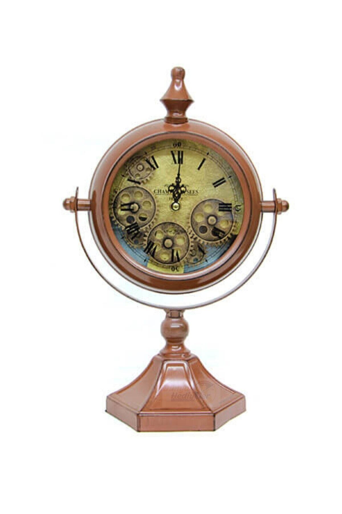 Dünyadan Hediyeler Metal Vintage Amerika Mat Kahve Çarklı Köstekli Masa Saati 47 cm