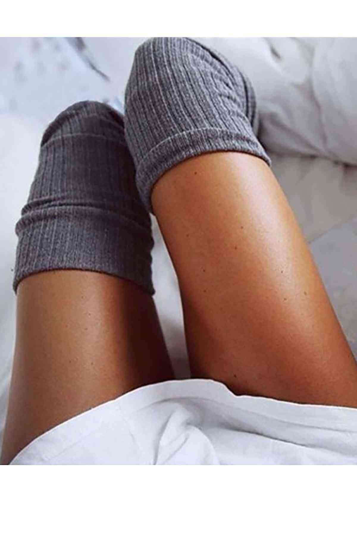 Merry See Gri Parfümlü Örgü Diz Üstü Çorap