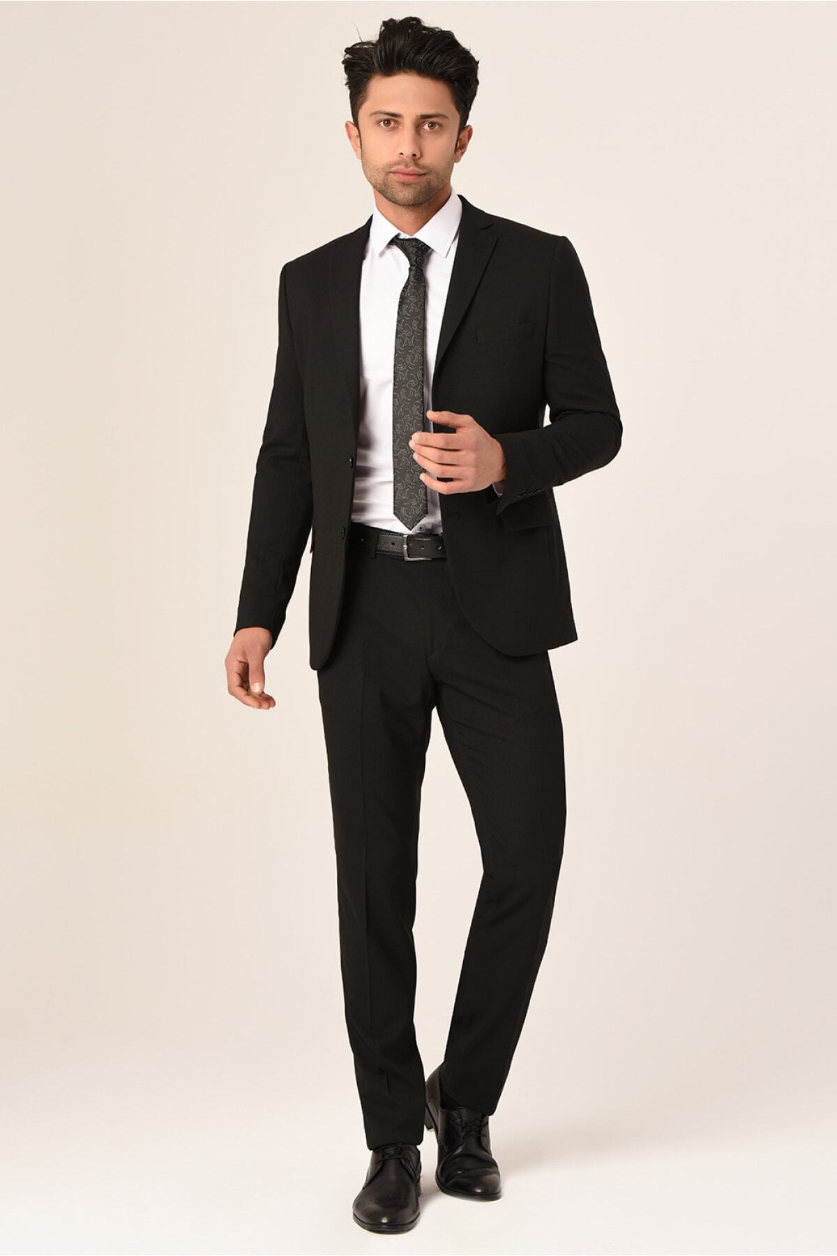 bysaygın Erkek Siyah Slim Fit Düz Takım Elbise