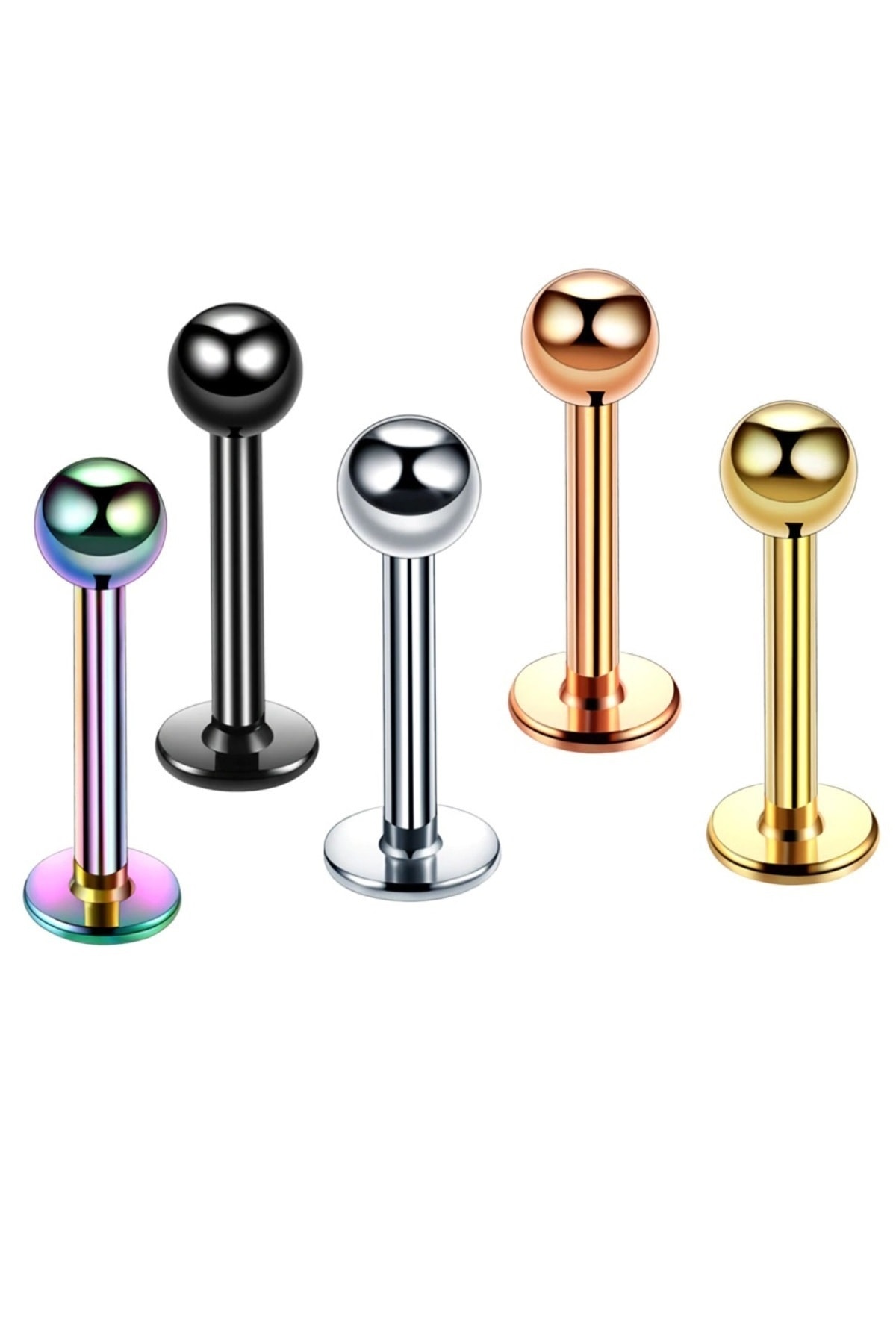VipBT 5 Renkli Set 316l Cerrahi Çelik 16g 1.2mm Labret Ombligo Piercing Hızma 10mm
