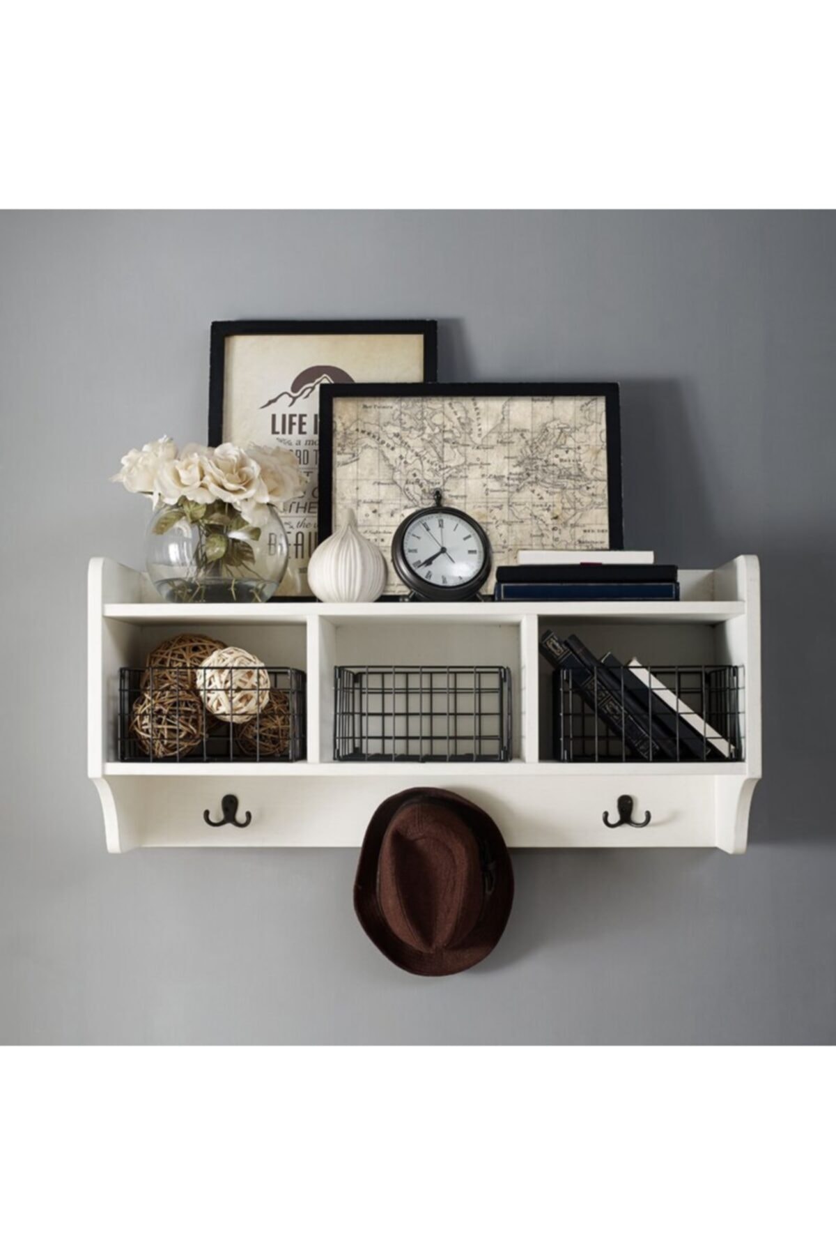 MSMOBİLYA Beyaz Raflı  Duvar Askısı