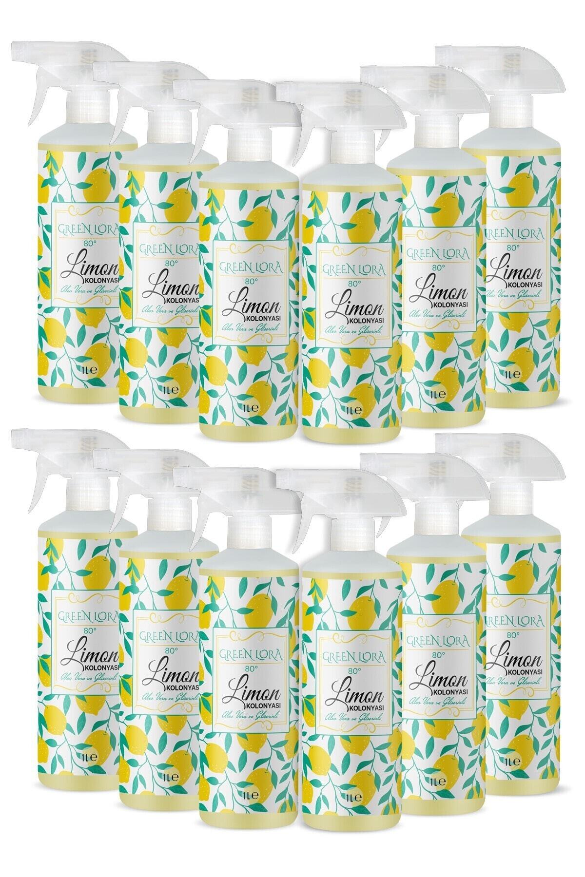 GREEN LORA Limon Kolonyası 80° Aloe Vera Ve Gliserinli 1 Lt 12'li