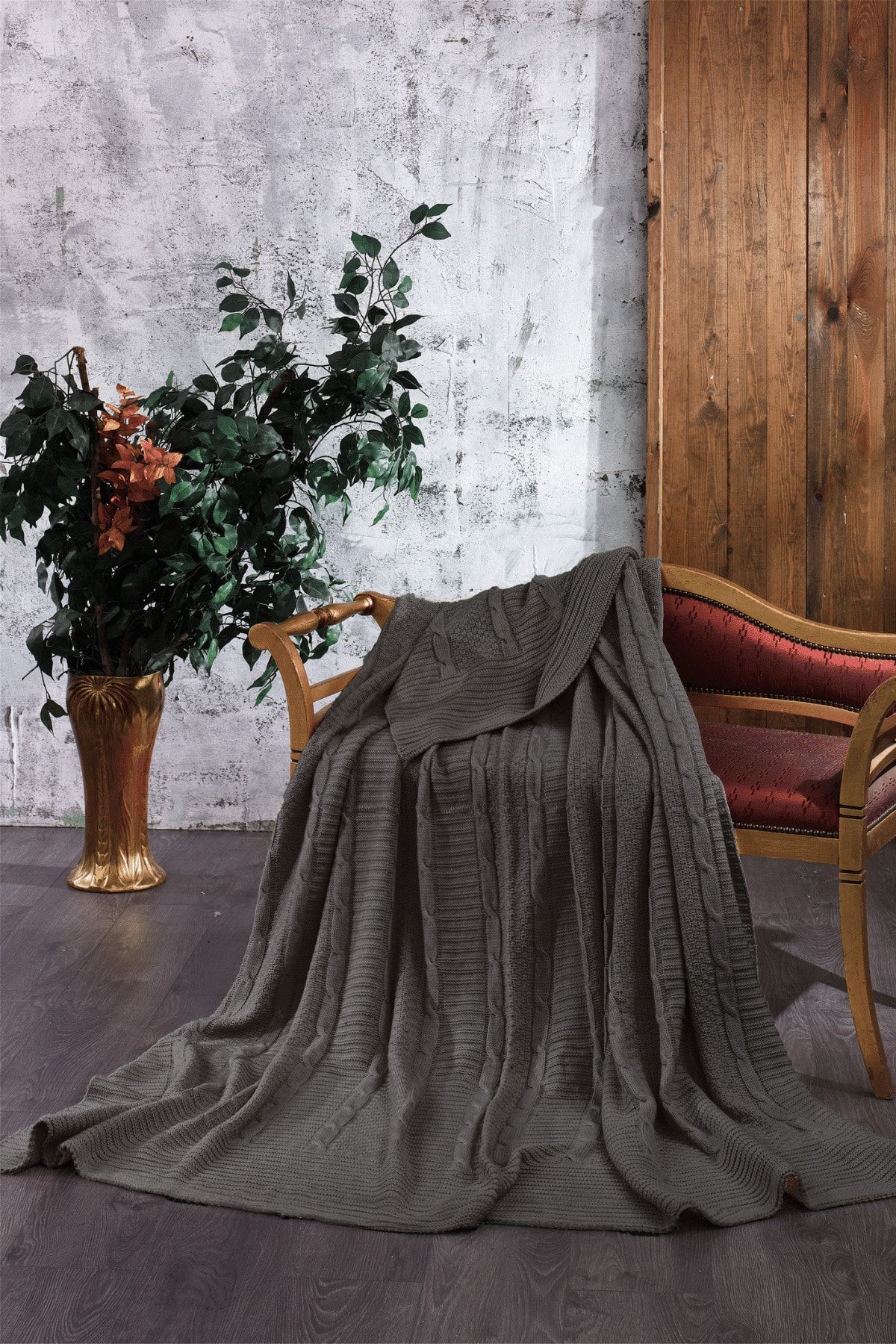 Minelya Home Collection Triko Battaniye 220x240 cm Büyük Boy Antrasit