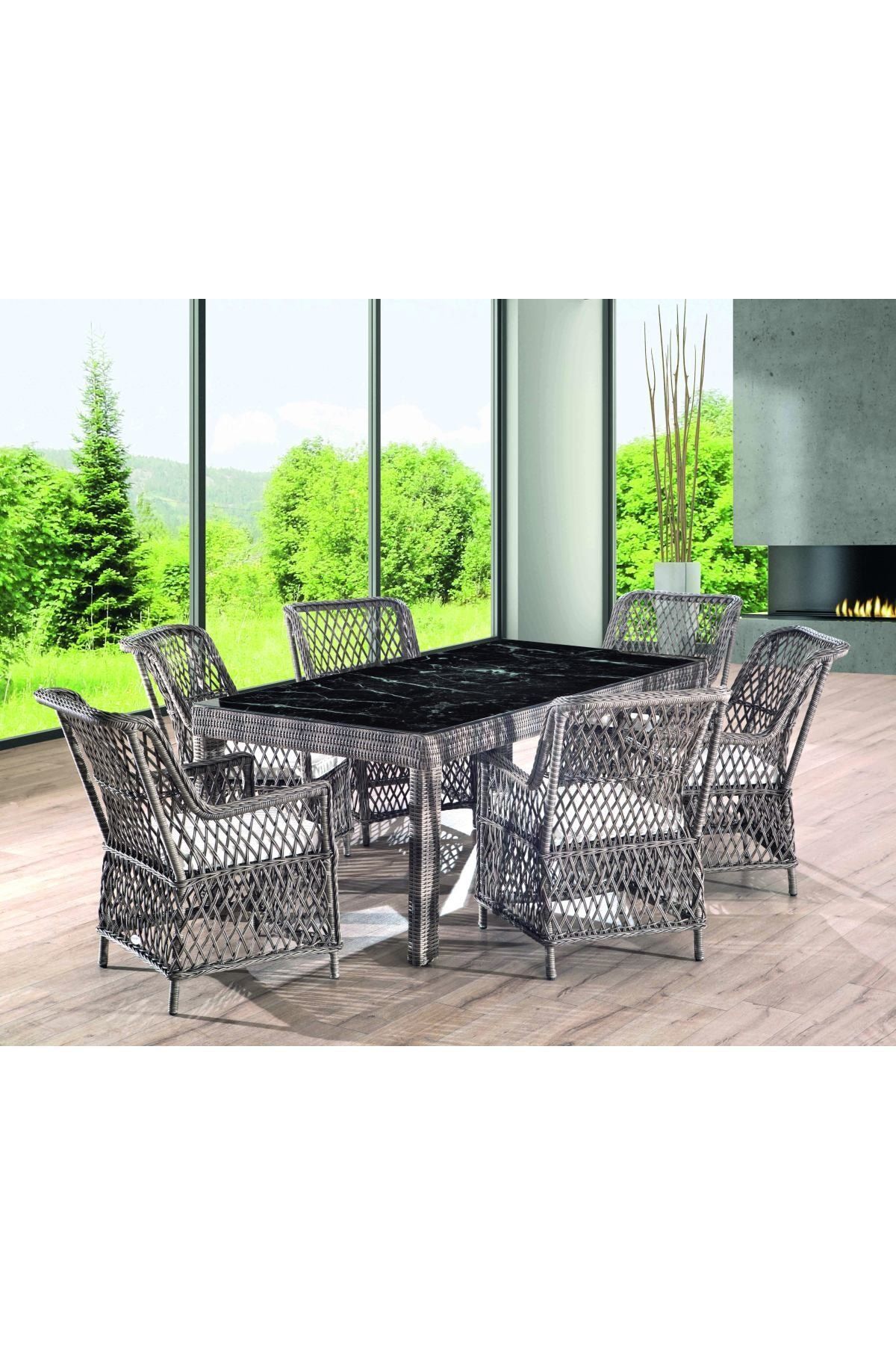 Vieno Home Garden Roza Ritim  Bahçe Örgü Rattan Masa Takımı 100x200
