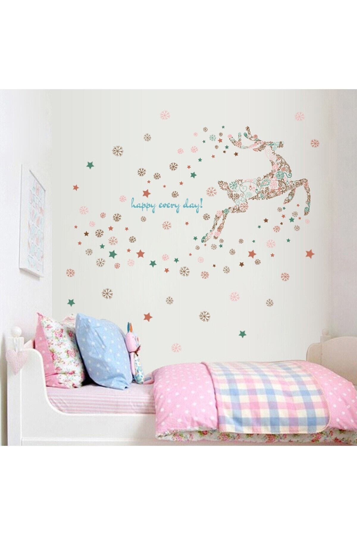 CRYSTAL KIDS Mutlu Geyik Bebek Ve Çocuk Odası Yılbaşı Noel Dekorasyonu Duvar Sticker Duvar Süsü