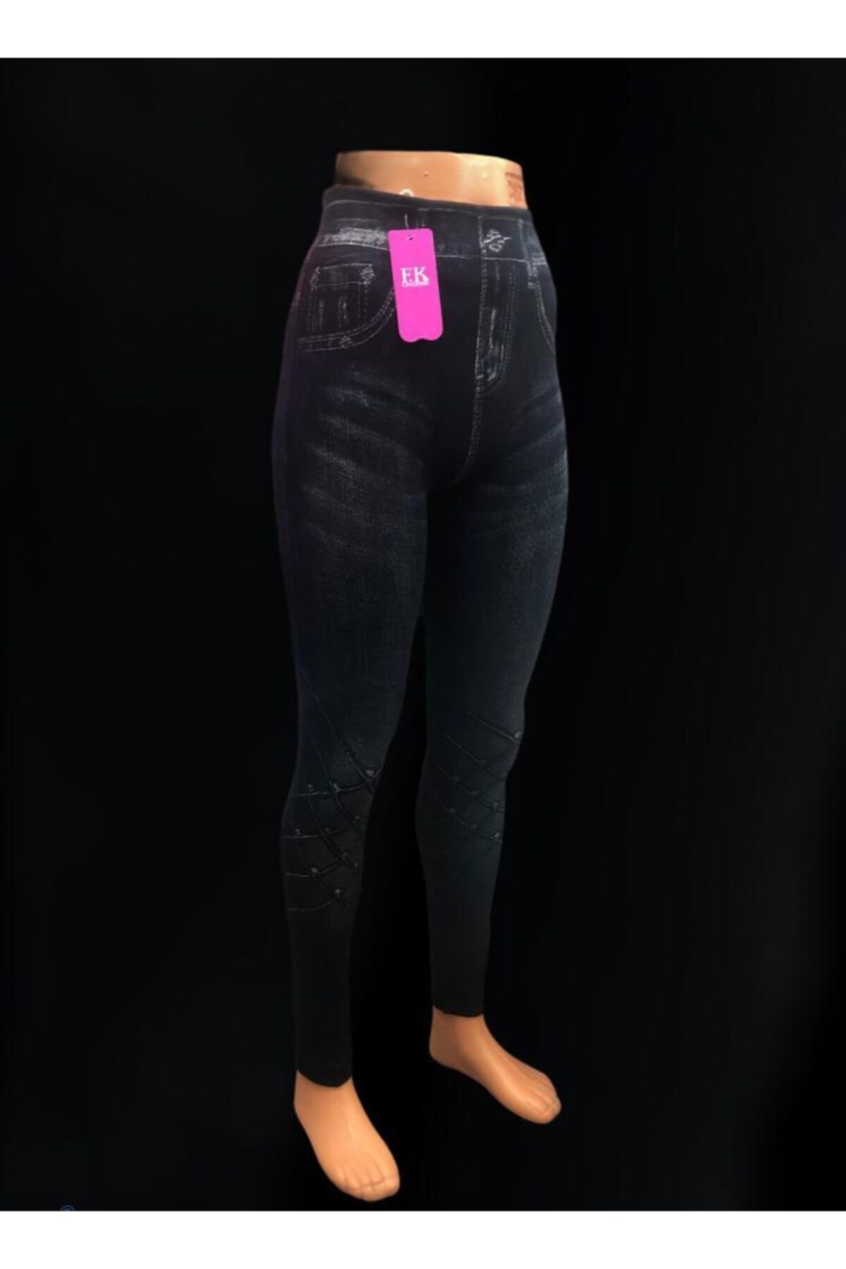 F.K Kadın Siyah Kot Desenli Tayt