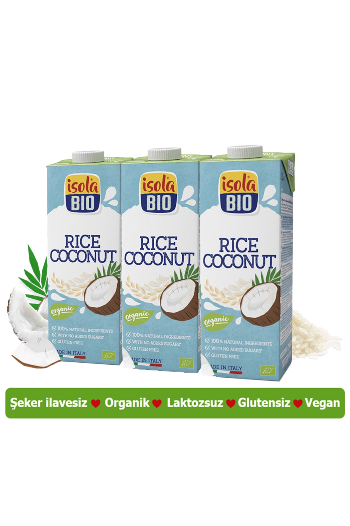 İsola Bio Organik Glutensiz Hindistan Cevizi & Pirinç Içeceği 1000 Ml (3 Adet)