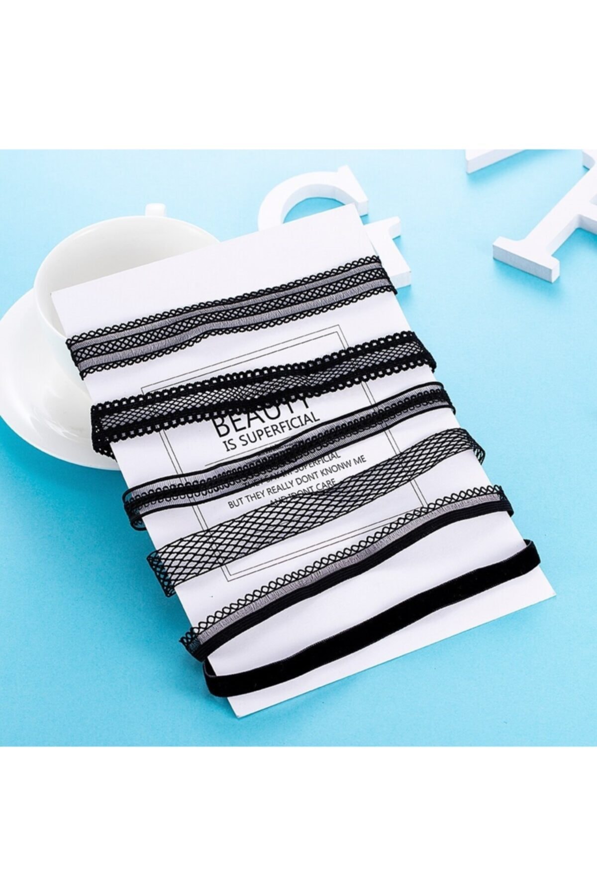 VipBT 6'lı Set Choker Tasma Gerdanlık Kadife Deri Dantel Kolye Ma194