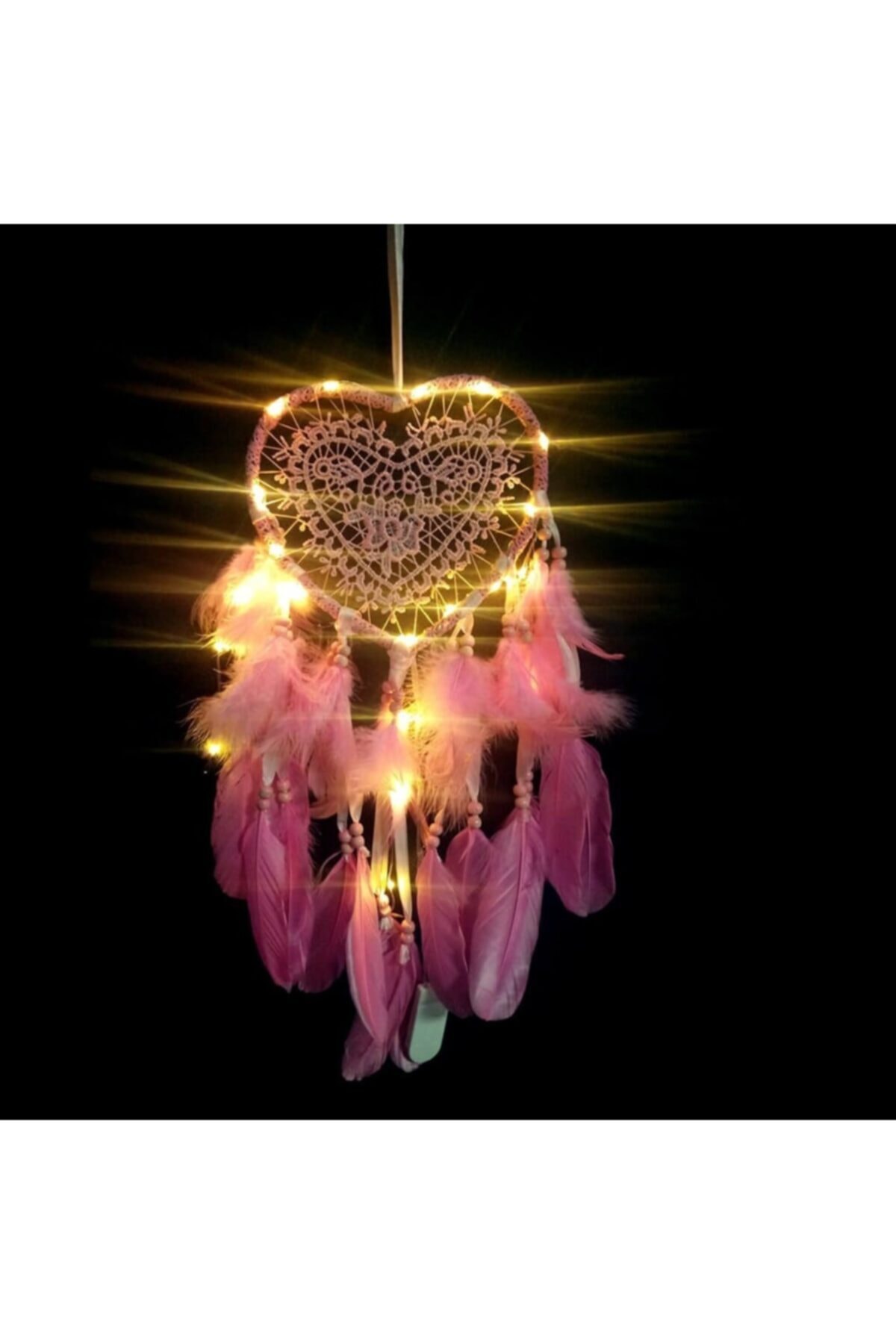 hediesshop Led Işıklı Pembe Kalp Düş Rüya Kapanı Dream Catcher