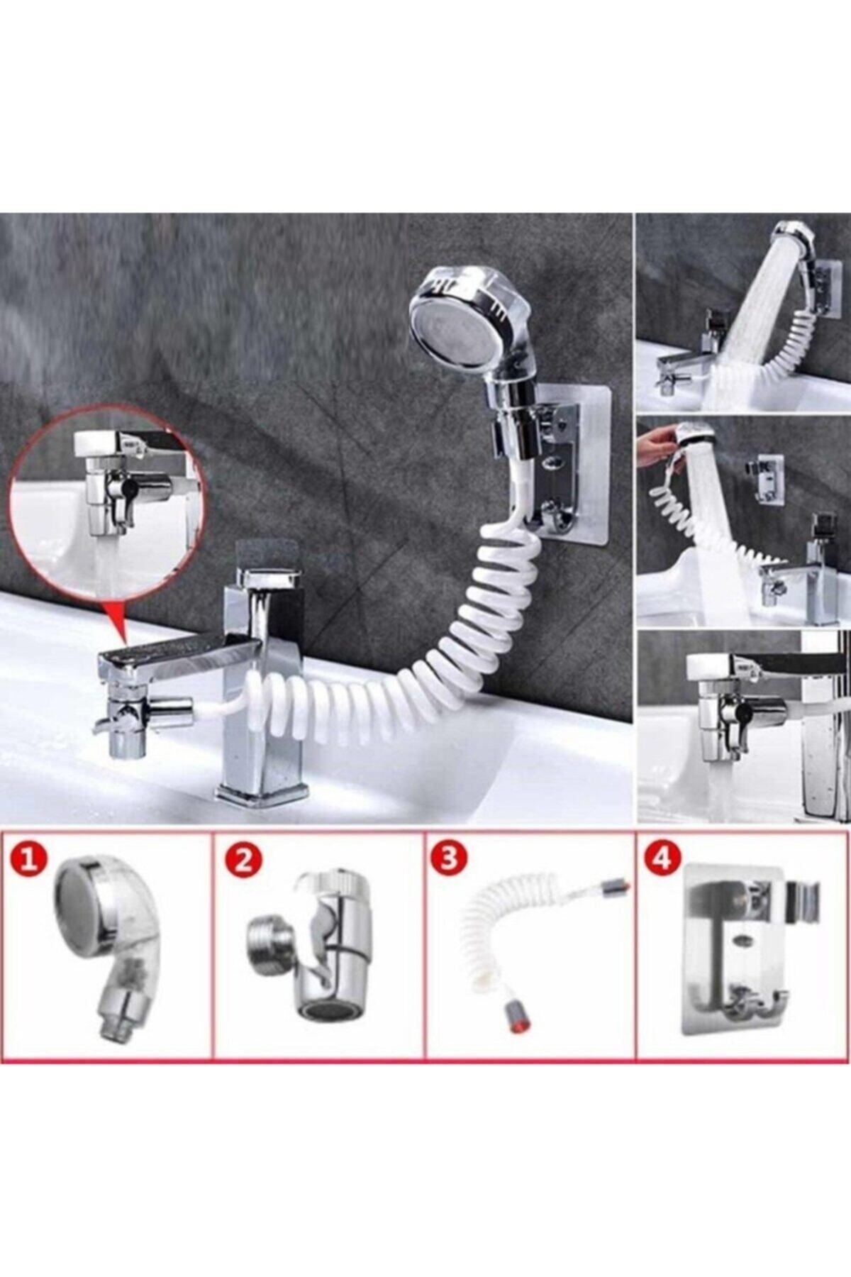 Reoona Spiral Hortumlu Banyo Ayarlanabilir Hareketli Banyo Mutfak Lavabo Musluk Duş Başlığı Duş Seti