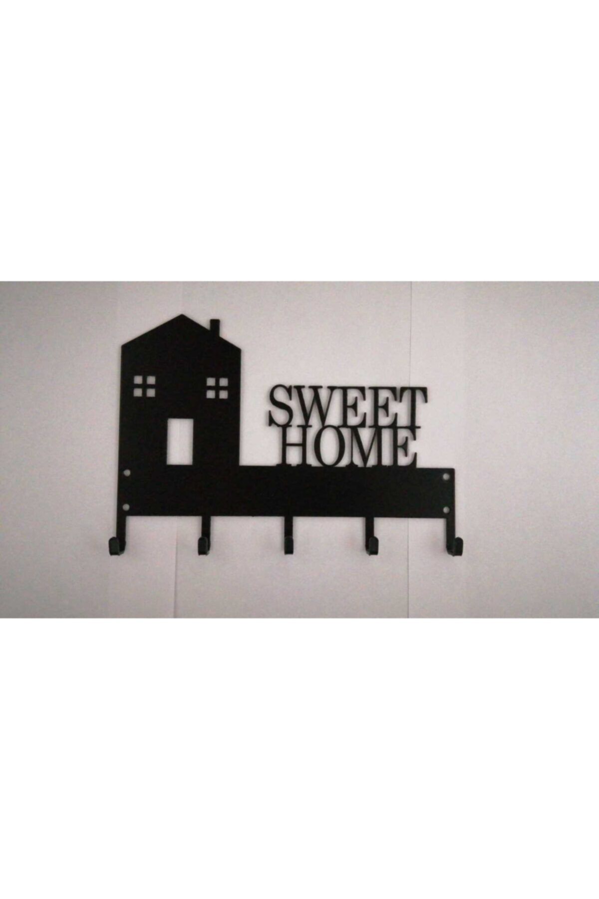 HK DEKOR Dekoratif Lazer Kesim Metal Anahtar Askısı Sweet Home