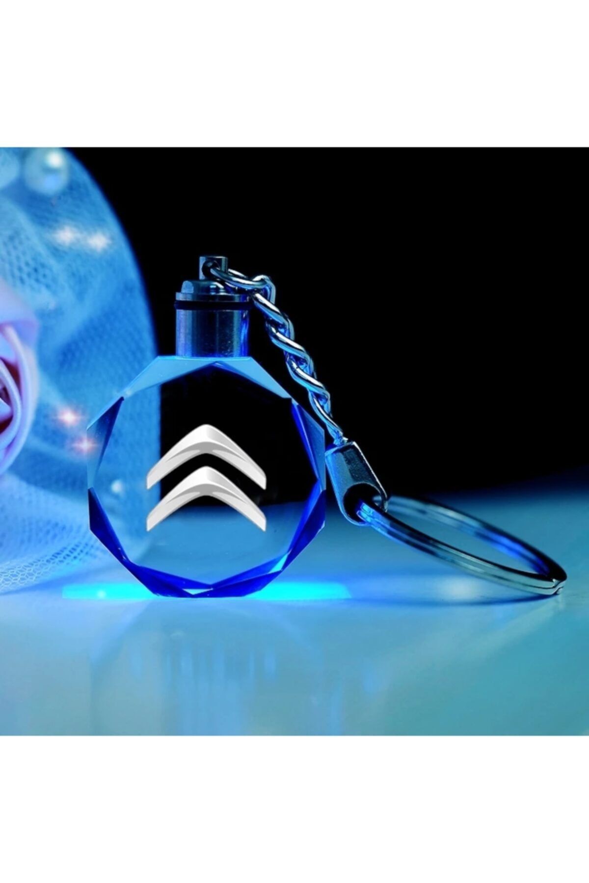 Led Anahtarlık Citroen Logolu Led Işıklı 3d Kristal Araba Anahtarlık