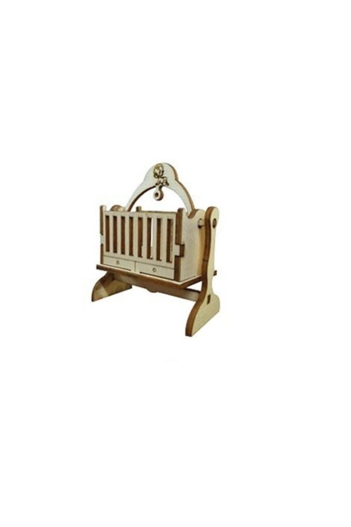 Ahşap 3 Boyutlu Çekmeceli Beşik Mini Obje - 7x9 Cm