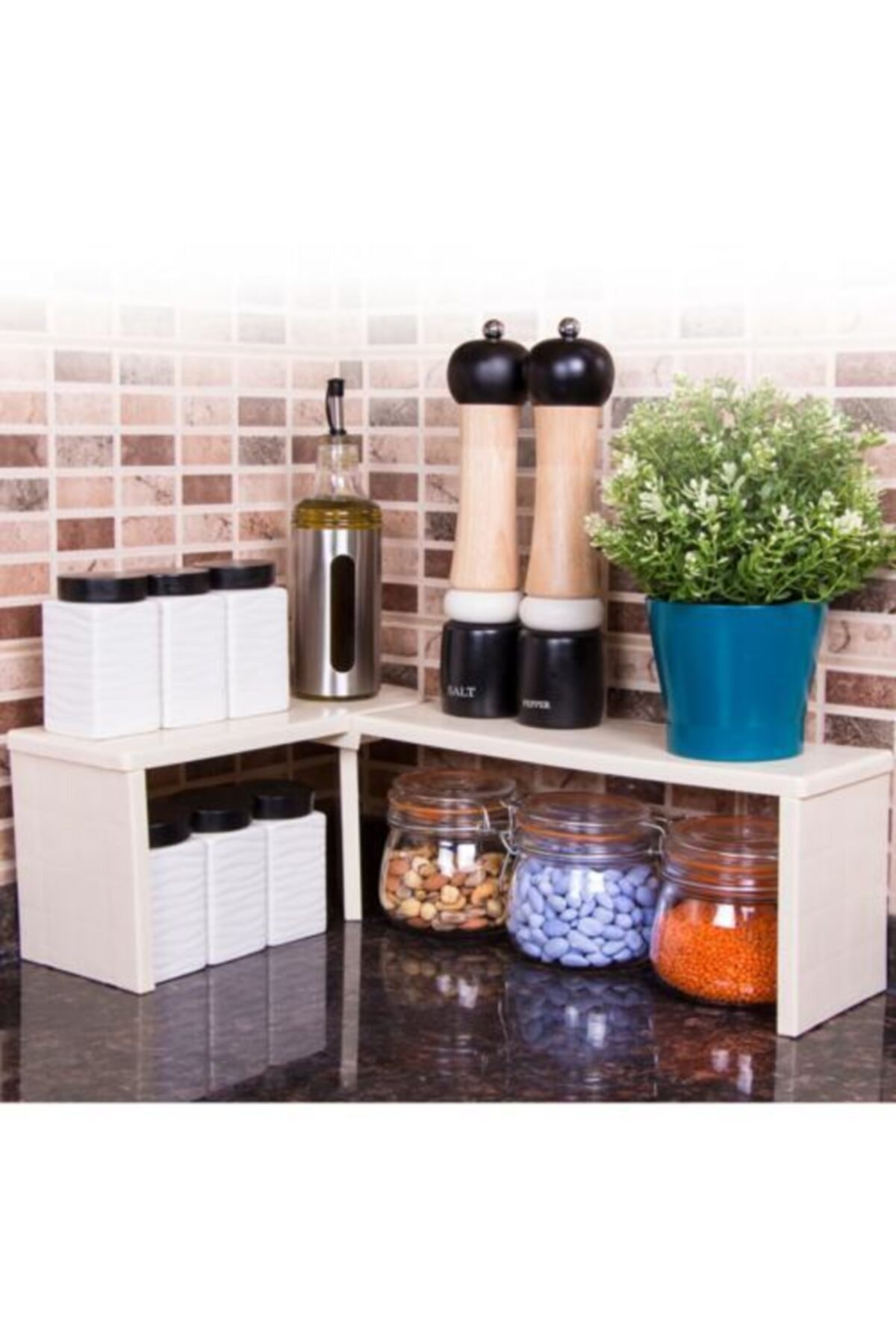 HYSTORE Decobella Düzenleyici Raf Tezgah Üstü Baharat Kavanoz Rafı