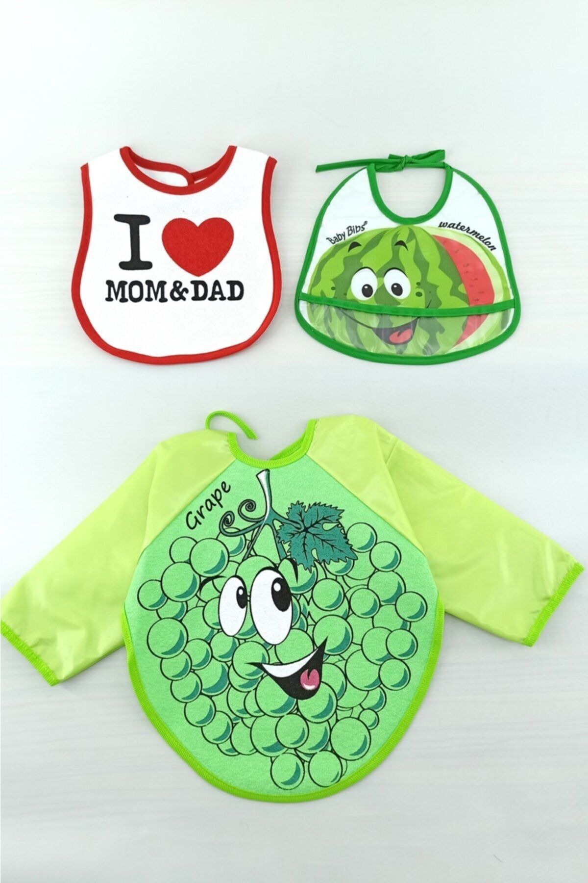 ALİSS Bebek Yeşil Meyve Figür Mama Önlüğü 3 Adet