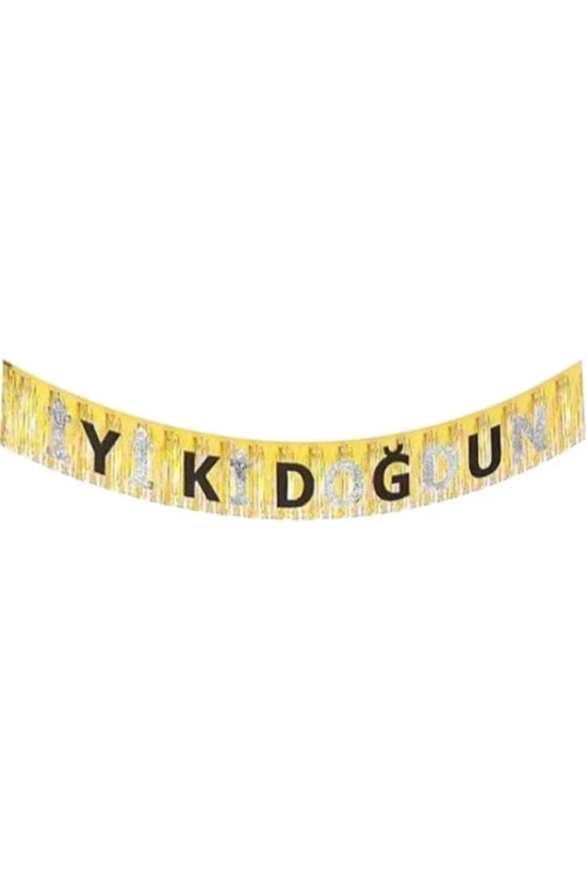 Cakes&Party Gold Gümüş Siyah Püsküllü Iyi Ki Doğdun Yazısı Parti Süsleri
