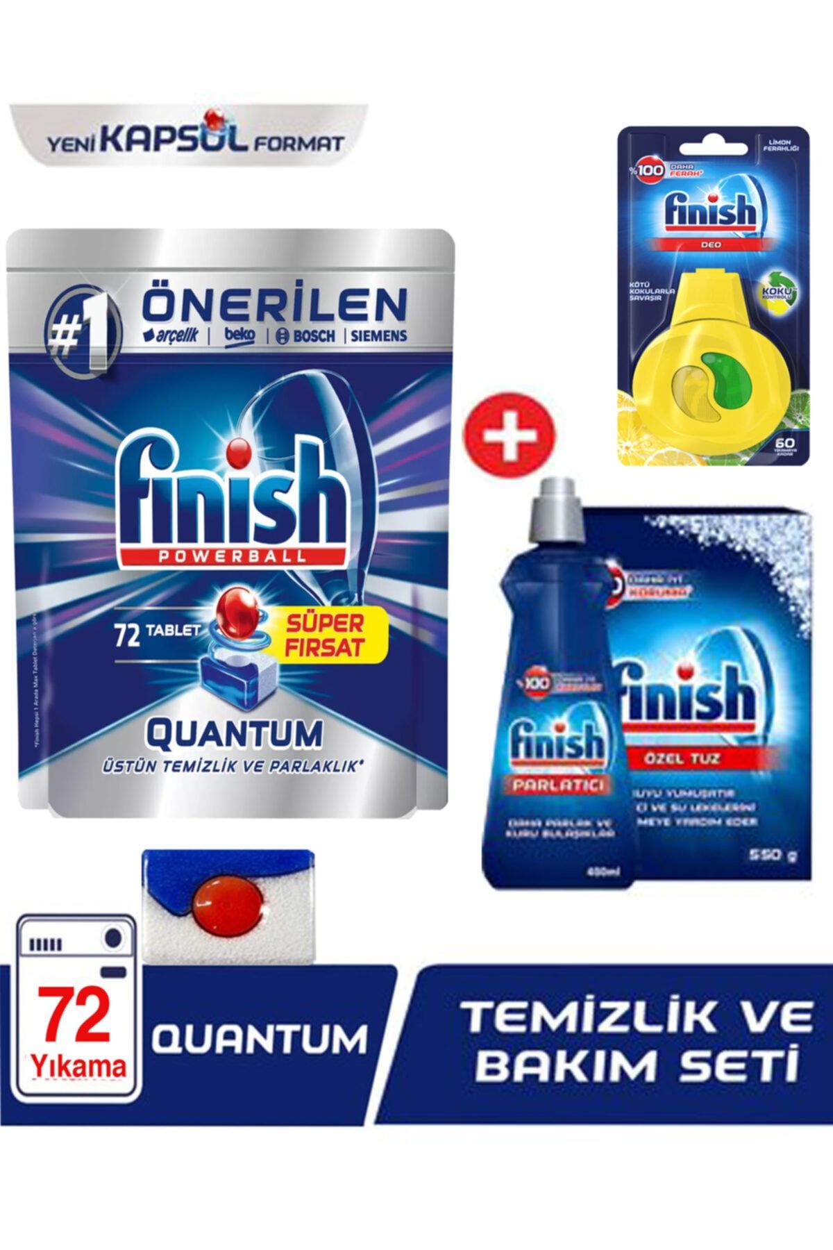 Finish Quantum 72 Li Tablet + Parlatıcı 400 Ml + Bulaşık Makinası Tuzu + Deo Limon Temizlik Ve Bakım Seti