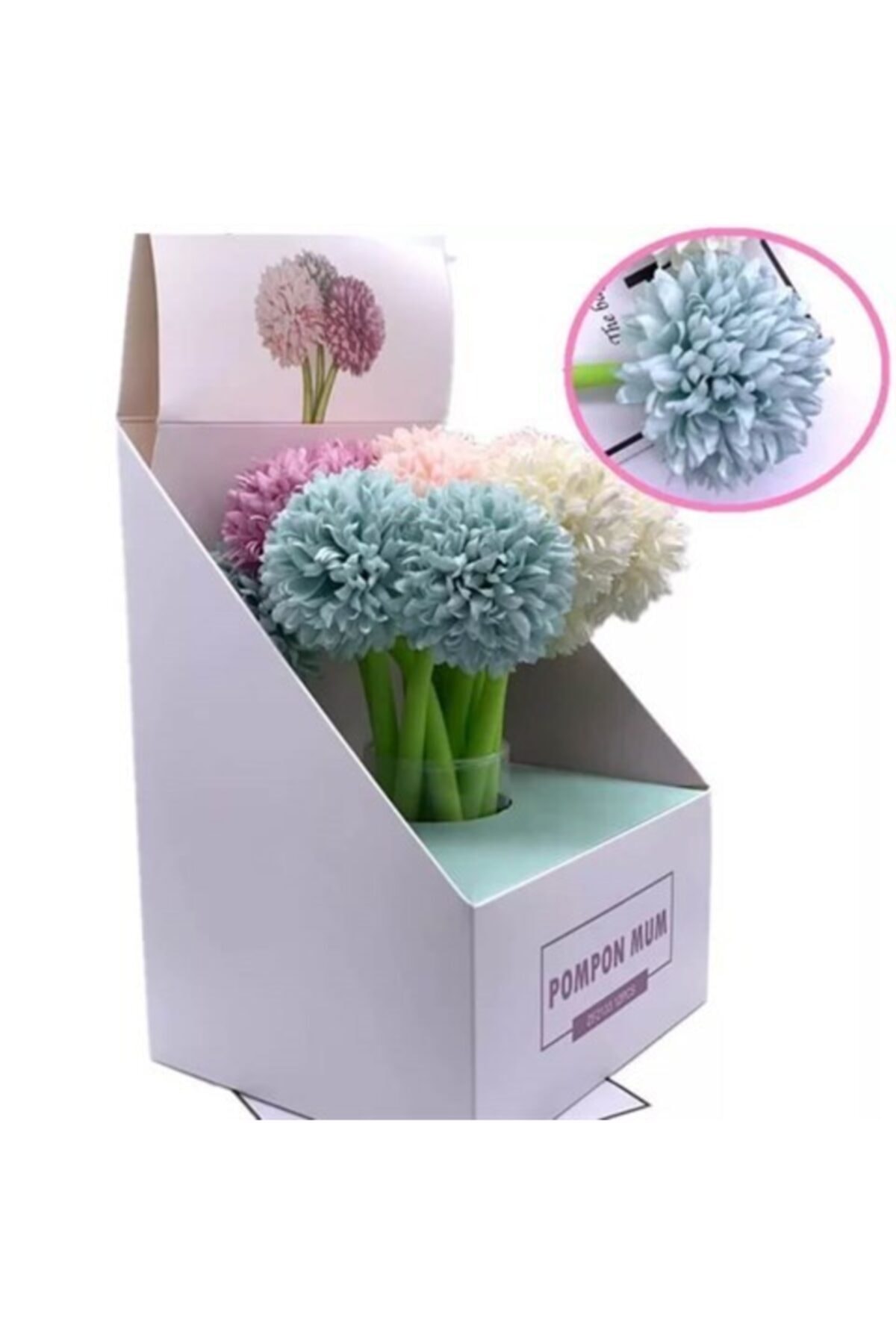 Woohoobox Ponpon Mum Karanfil Jel Kalem Mavi
