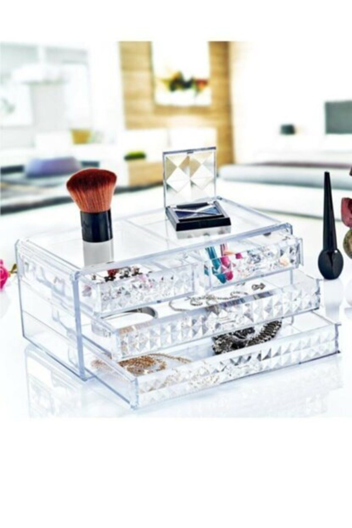 ŞANS PLASTİK Akrilik Lüx Diamond 4 Çekmeceli Büyük Organizer
