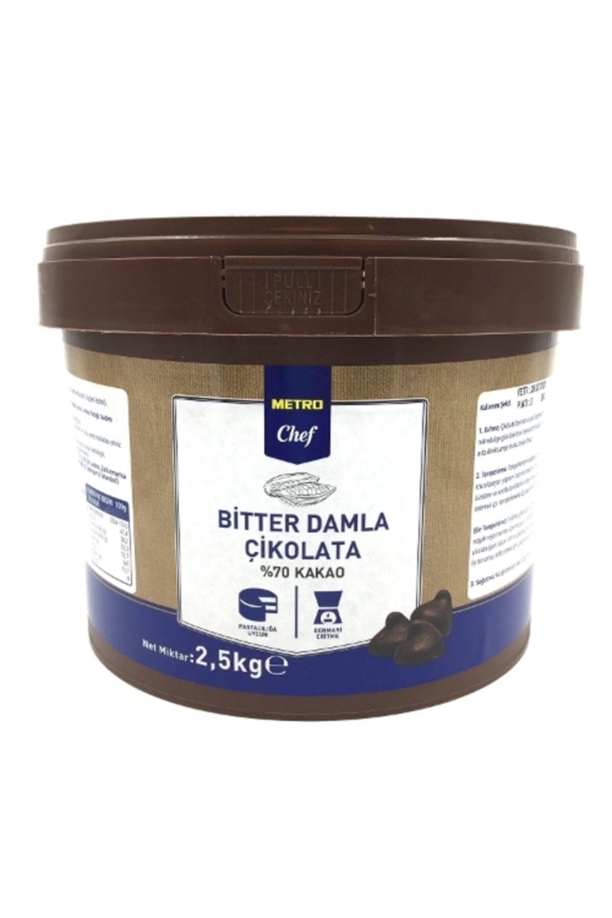 Elit parti Metro Chef Bitter Damla Çikolata %70 Kakao 2.5 Kg
