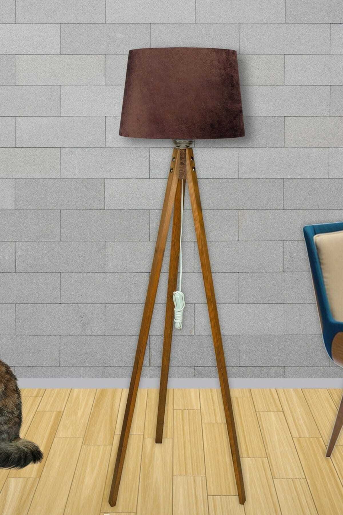 STONE CONCEPT MOBİLYA Lambader Ceviz Ahşap Ayak Kahve Başlık