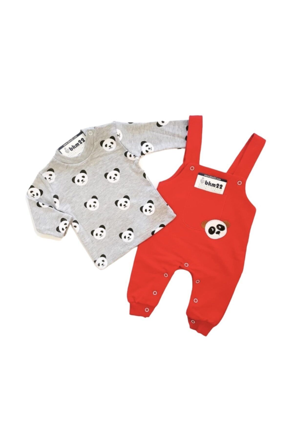 bkm22 Kız Bebek Kırmızı Panda Baskılı Salopet