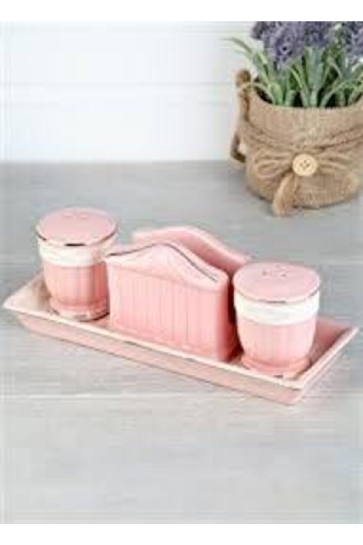Acarlar Pembe Tuzluk Karabiberlik Peçetelik Seti 3'lü
