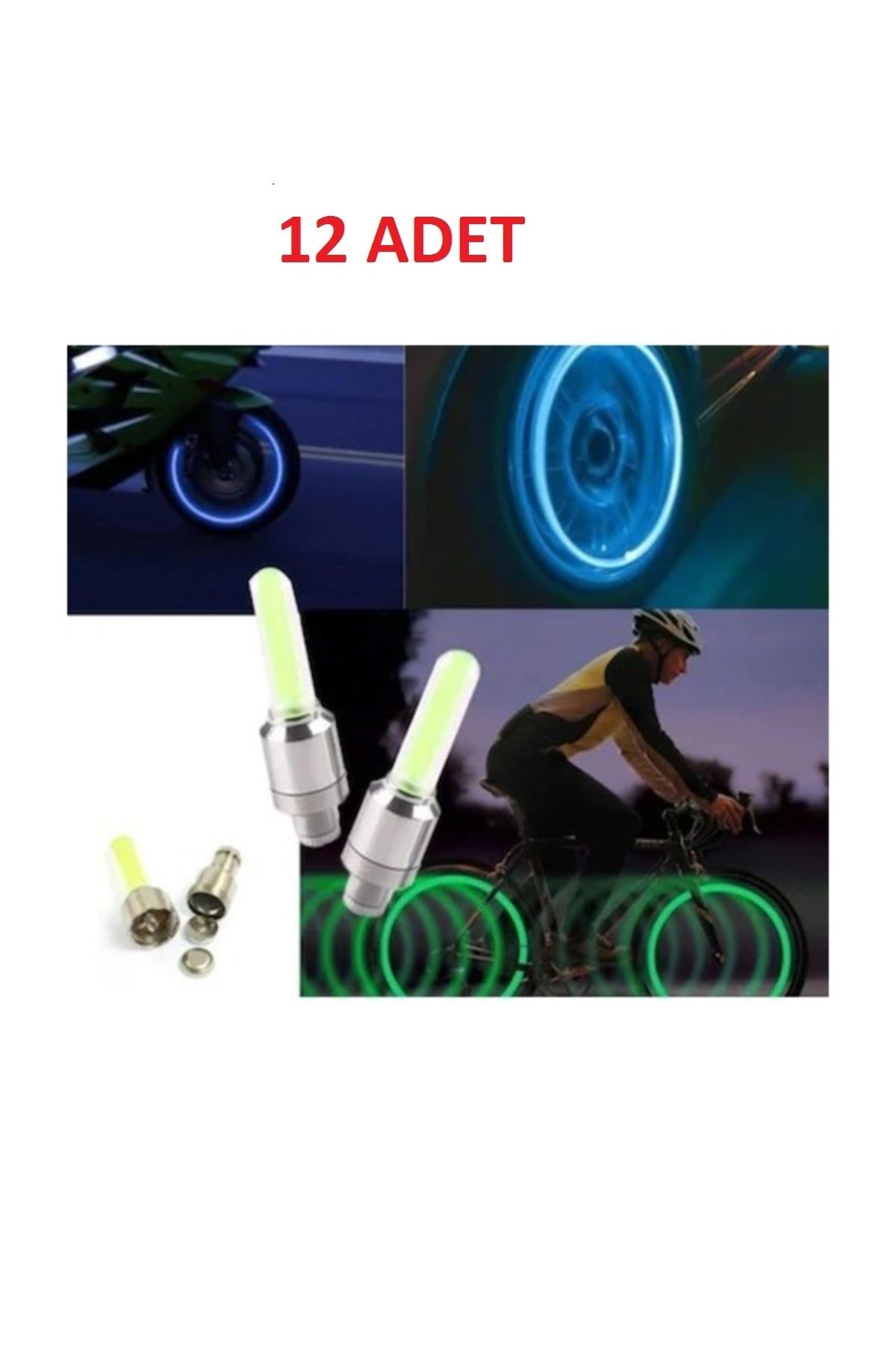 hagiki Işıklı Sibop Kapağı Hareket Sensörü Motorsiklet Bisiklet Araba Için Sibop Işık 2li (12 Adet)
