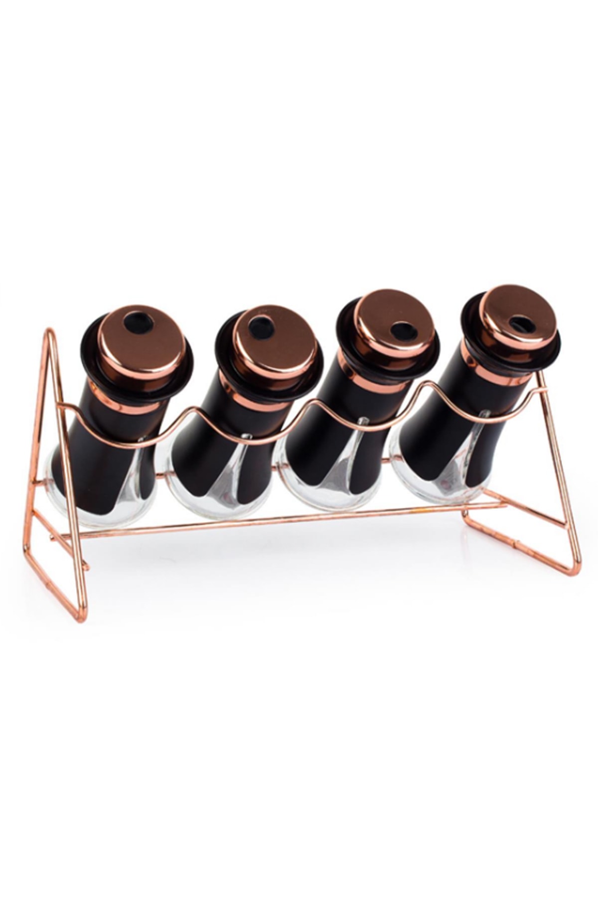 ACAR Matrica 4 Lü Siyah Gold Metal Standlı Cam Baharat Takımı - Alg010111
