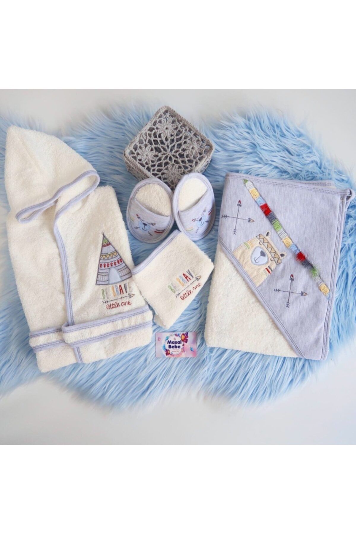 Ekebaby Erkek Bebek Gri Little One Bornoz Seti