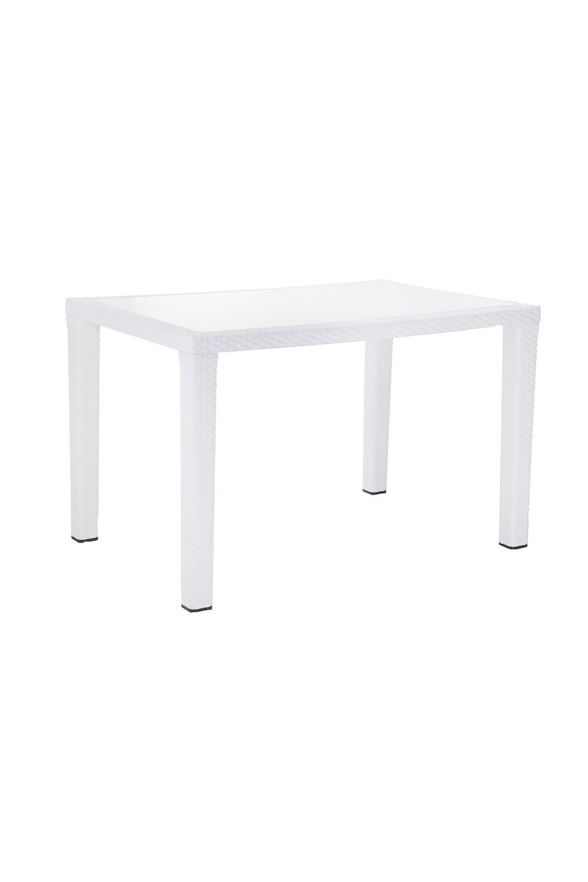 Tilia Antares Rattan Cam Tabla Plastik Ayak  80x120 Bahçe Masası