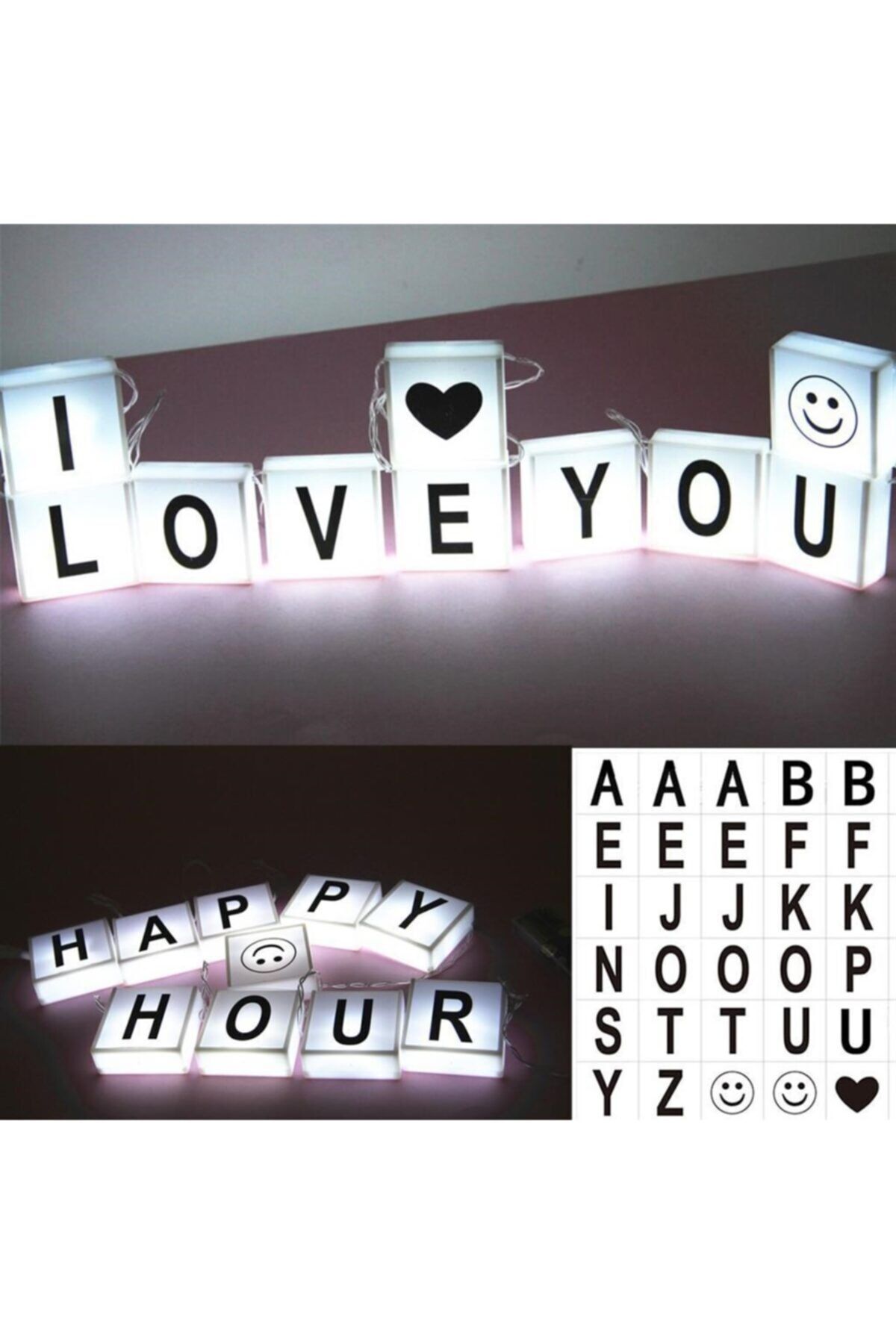 DecoTown 10'lu Lightbox Işıklı Harf Mesaj Panosu Dekoratif Harf Işık Zinciri
