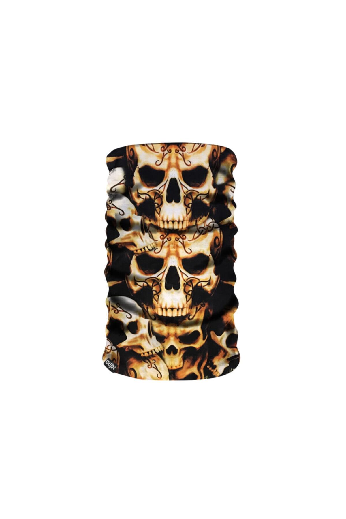 Orijin Tekstil Sarı Kurukafalar Temalı Çok Fonksiyonlu Boyunluk Maske Bandana