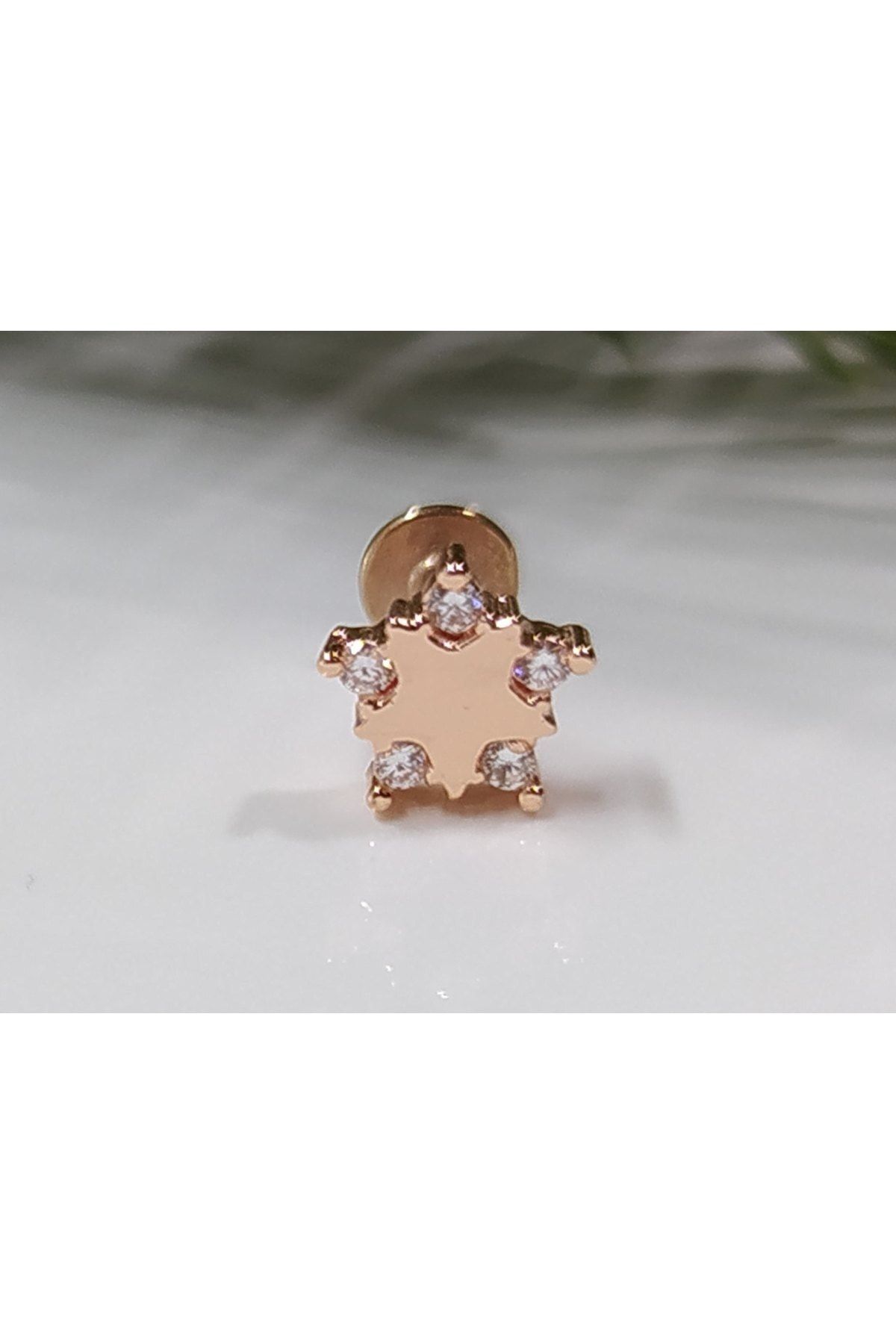 Işıl Işıl 316 L Cerrahi Çelik Rose Gold Zirkon Taşlı Piercing, Küpe, Kıkırdak, Küçük Yıldız