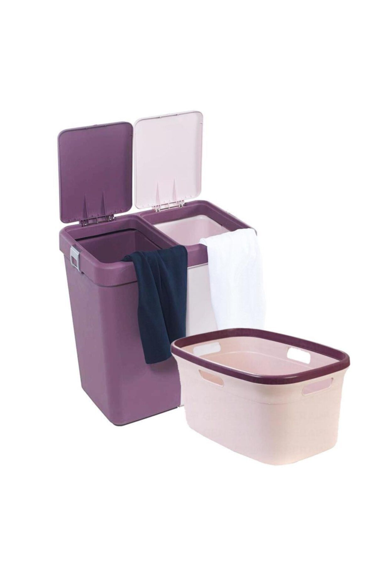 Geseus Motek 80 Litre Kirli Çamaşır Sepeti Çamaşır Selesi Ikili Çeyiz Seti Mürdüm