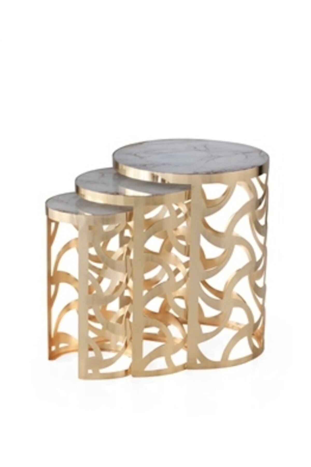 İglo Home Sarmaşık Desen Sehpa Gold/mermer Desen Ayna Boyut: 46,5 X 59cm