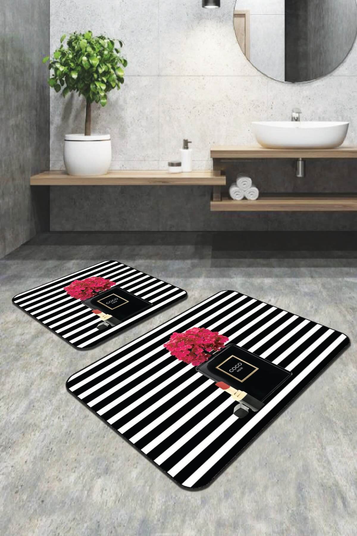Viva Home 60x60 cm ve 60x90 cm Kaymaz Taban Dijital Baskılı Coco Banyo Paspas Klozet Seti