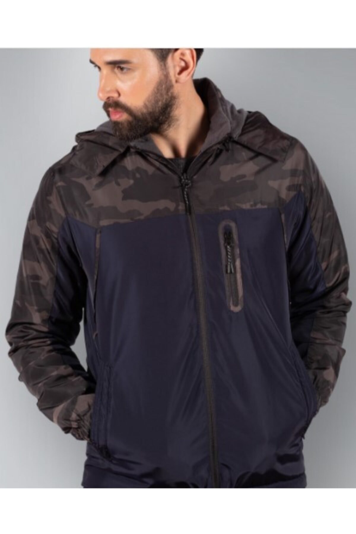 Bymen67 Erkek Lacivert Kamuflaj Yağmurluk
