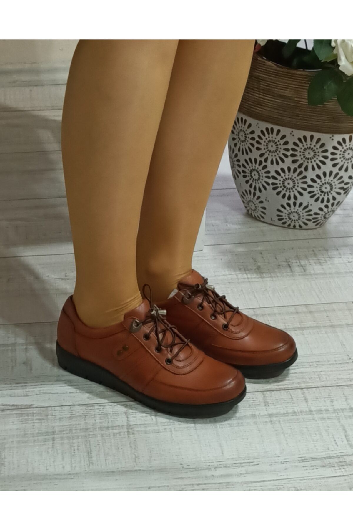 Selin Ayakkabı Çanta Kadın Taba Hakiki Deri Ayakkabı