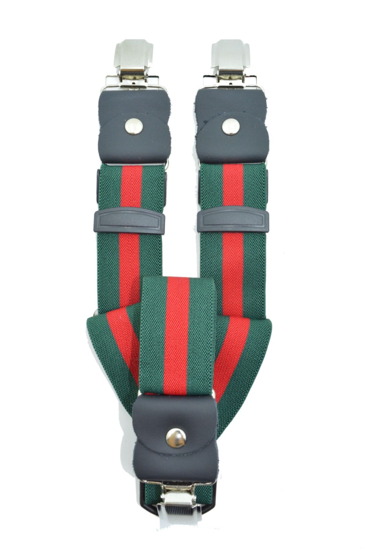 Trend Deri Unisex Yeşil Hakiki Deri Bağlantılı Demir Klipsli Şeritli Pantolon Askısı